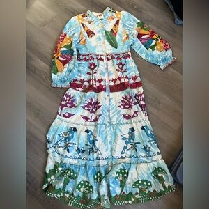 NWT Farm Rio Tie Dye Rainbow Patchwork Maxi Dress Size M